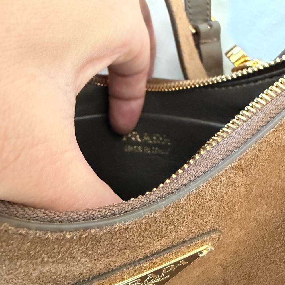 Prada Brown Suede Crescent Crossbody Bag - Picture 5 of 6